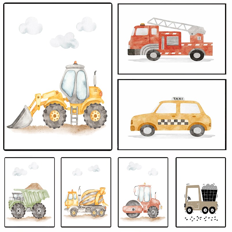 Watercolor Vehicles Wall Art C - Heavy Equipment Background review and price